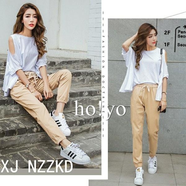 台灣現貨🇹🇼束口褲 鬆緊帶 綁繩 棉麻 縮口褲 哈倫褲 九分褲 亞麻 長褲 女 休閒長褲 休閒褲 棉麻褲 寬鬆 寬褲-細節圖3