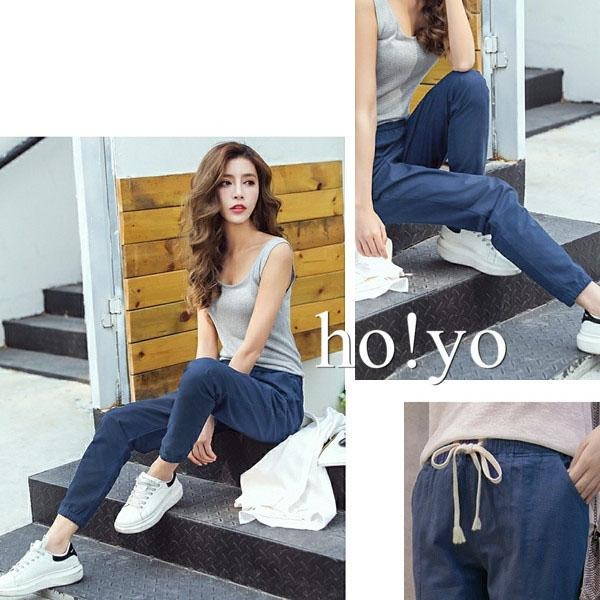 台灣現貨🇹🇼束口褲 鬆緊帶 綁繩 棉麻 縮口褲 哈倫褲 九分褲 亞麻 長褲 女 休閒長褲 休閒褲 棉麻褲 寬鬆 寬褲-細節圖5