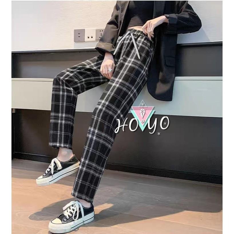 熱銷現貨🇹🇼毛呢面料挺版 顯瘦 格子褲 哈倫褲 格紋褲 老爺褲 女長褲 修身褲 日系 休閒長褲 休閒褲-細節圖6