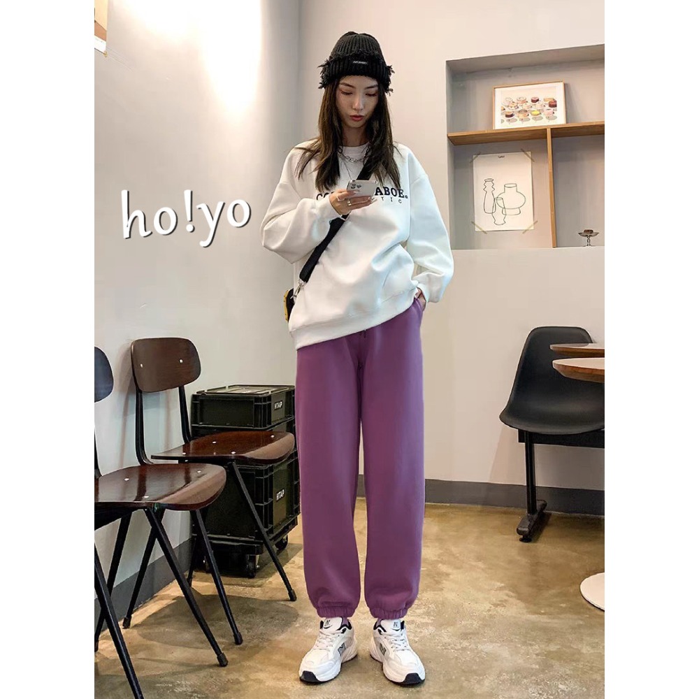 台灣現貨🍁德絨面料純色百搭運動褲 莫蘭迪色 束口褲女 顯瘦高腰口袋綁繩 休閒褲 縮口褲 哈倫褲 女工作褲 長褲 運動褲-規格圖9