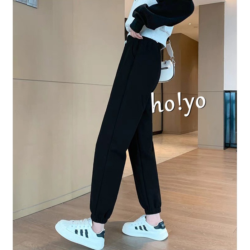 台灣現貨🍁德絨面料純色百搭運動褲 莫蘭迪色 束口褲女 顯瘦高腰口袋綁繩 休閒褲 縮口褲 哈倫褲 女工作褲 長褲 運動褲-規格圖9