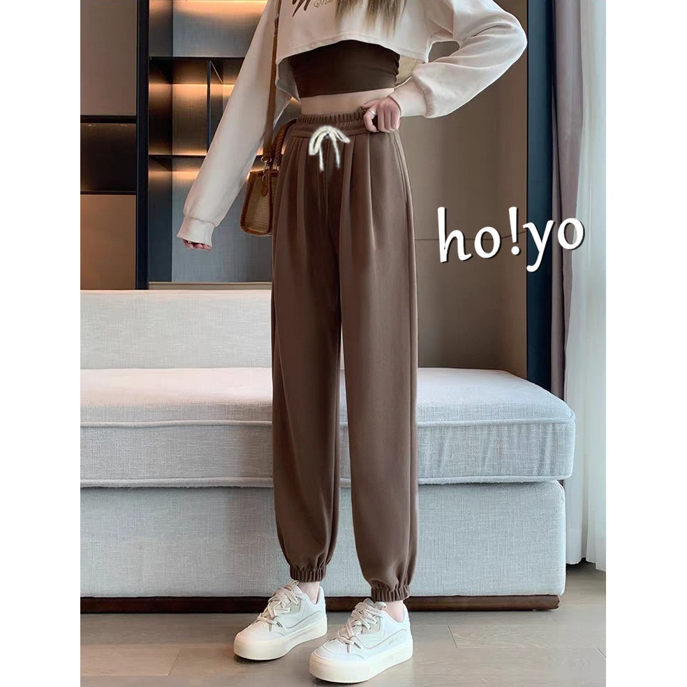 台灣現貨🍁德絨面料純色百搭運動褲 莫蘭迪色 束口褲女 顯瘦高腰口袋綁繩 休閒褲 縮口褲 哈倫褲 女工作褲 長褲 運動褲-規格圖9