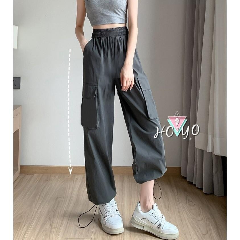 8色任選🇹🇼現貨兩穿直筒褲 可調束繩 直筒寬褲 工裝褲 束口褲 工作褲 闊腿褲 寬褲 落地褲 休閒長褲 直筒 褲子女-細節圖7