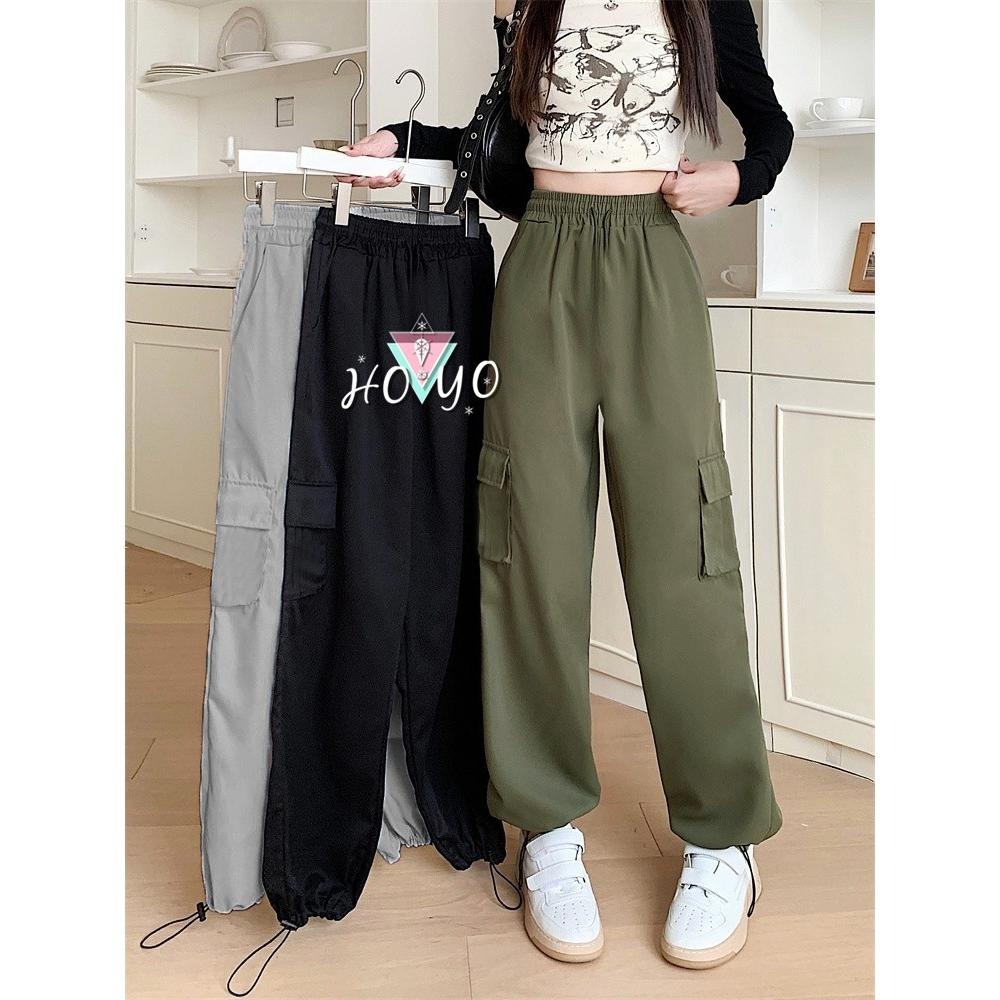 8色任選🇹🇼現貨兩穿直筒褲 可調束繩 直筒寬褲 工裝褲 束口褲 工作褲 闊腿褲 寬褲 落地褲 休閒長褲 直筒 褲子女-細節圖8
