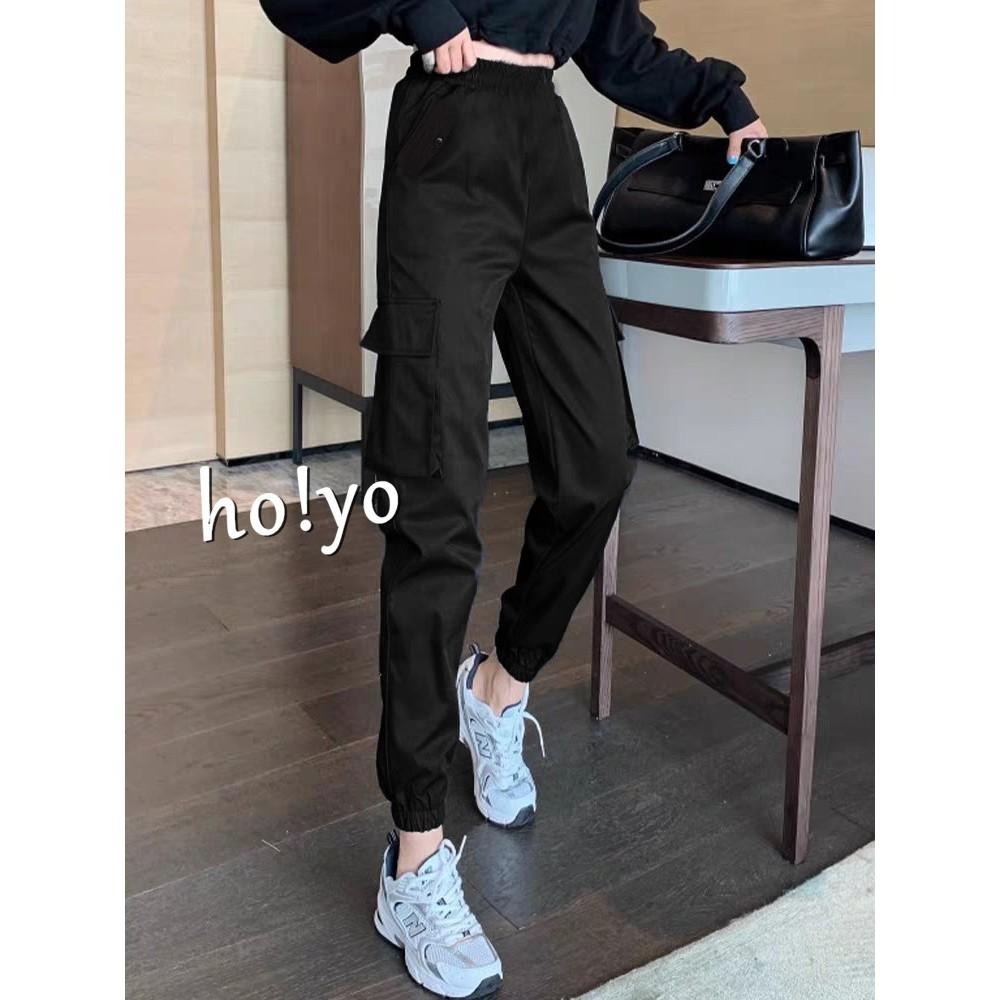 現貨熱銷🇹🇼超顯瘦彈力透氣 高腰鬆緊挺版 側口袋工作褲 工裝褲 工作褲女 休閒褲 休閒長褲 束口褲 縮口褲 顯瘦長褲-細節圖4