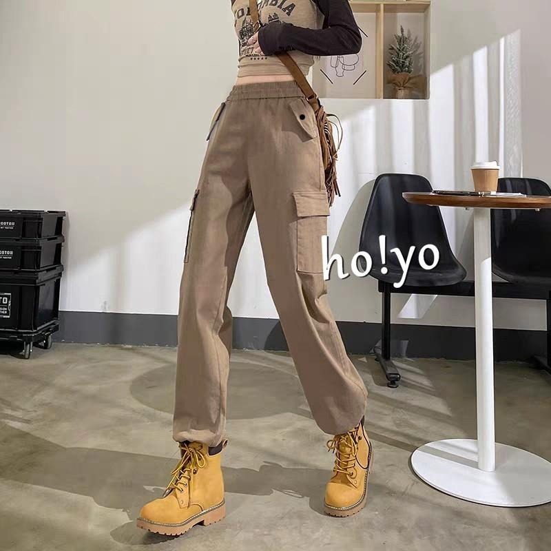 現貨熱銷🇹🇼超顯瘦彈力透氣 高腰鬆緊挺版 側口袋工作褲 工裝褲 工作褲女 休閒褲 休閒長褲 束口褲 縮口褲 顯瘦長褲-細節圖5