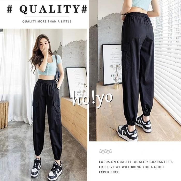 現貨熱銷🇹🇼超顯瘦彈力透氣 高腰鬆緊挺版 側口袋工作褲 工裝褲 工作褲女 休閒褲 休閒長褲 束口褲 縮口褲 顯瘦長褲-細節圖6