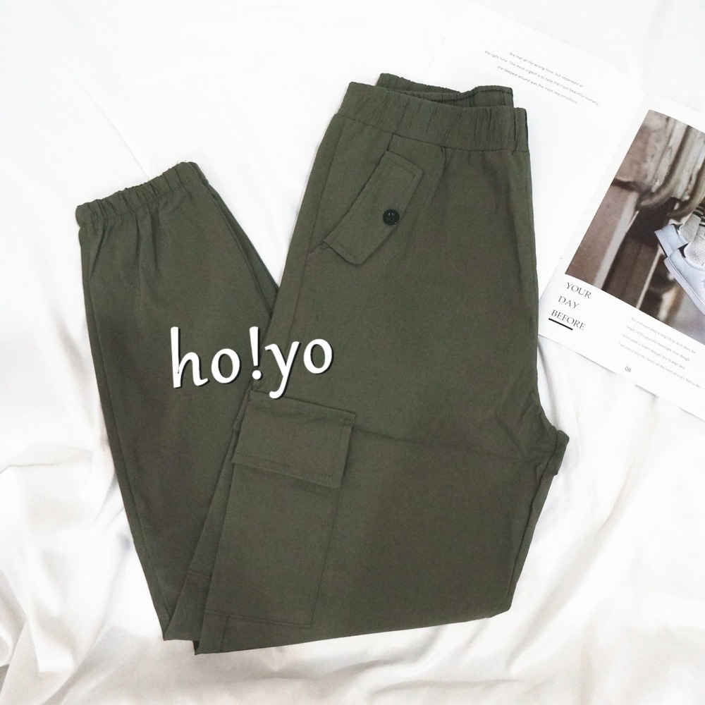 現貨熱銷🇹🇼超顯瘦彈力透氣 高腰鬆緊挺版 側口袋工作褲 工裝褲 工作褲女 休閒褲 休閒長褲 束口褲 縮口褲 顯瘦長褲-規格圖9