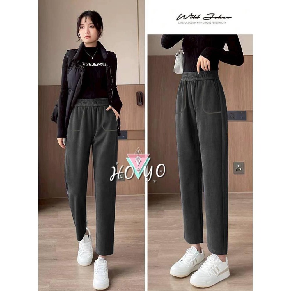 台灣現貨 顯瘦 加絨哈倫褲 保暖褲 刷毛褲 彈力抗皺 加絨長褲 刷毛長褲 冬天 保暖長褲女 休閒長褲 休閒褲 厚款長褲-細節圖5