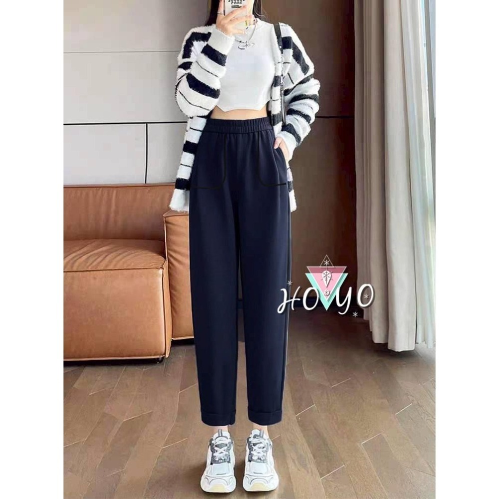 台灣現貨 顯瘦 加絨哈倫褲 保暖褲 刷毛褲 彈力抗皺 加絨長褲 刷毛長褲 冬天 保暖長褲女 休閒長褲 休閒褲 厚款長褲-細節圖7