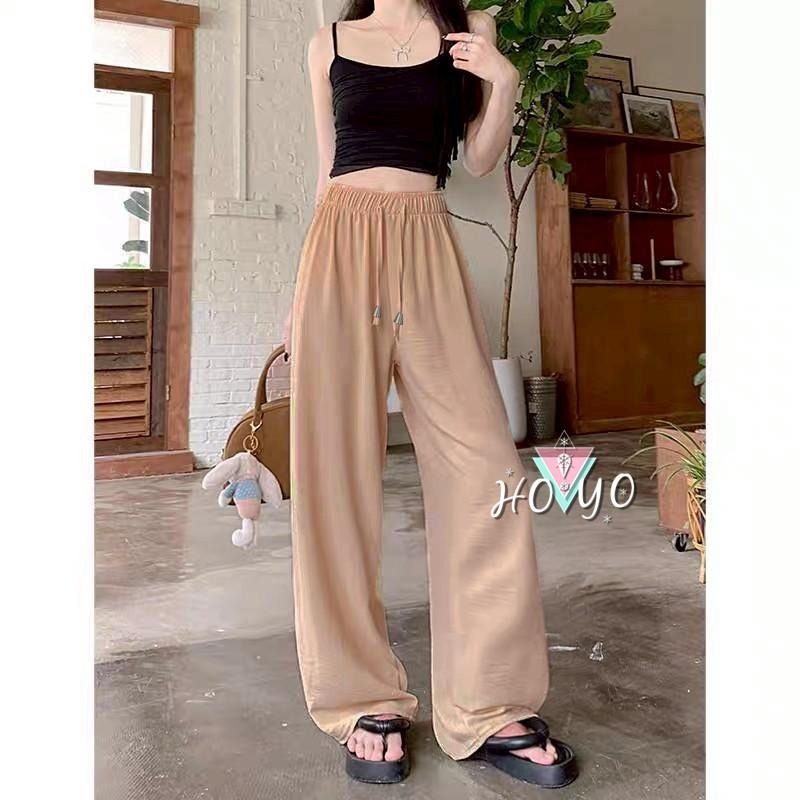 現貨🇹🇼韓系涼感薄款水波紋 口袋寬褲 直筒褲  闊腿褲 裝飾綁帶 寬鬆長褲 休閒褲落地褲 高腰寬褲 A字寬褲 寬褲女-細節圖4