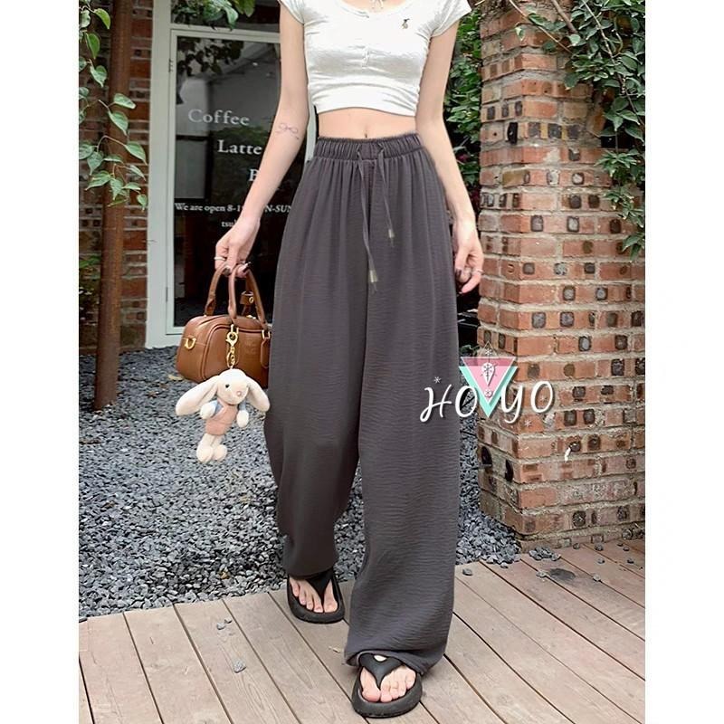 現貨🇹🇼韓系涼感薄款水波紋 口袋寬褲 直筒褲  闊腿褲 裝飾綁帶 寬鬆長褲 休閒褲落地褲 高腰寬褲 A字寬褲 寬褲女-細節圖6