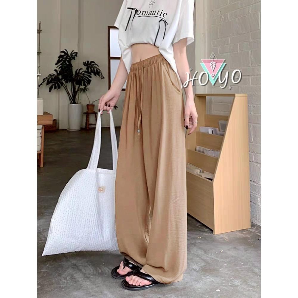 現貨🇹🇼韓系涼感薄款水波紋 口袋寬褲 直筒褲  闊腿褲 裝飾綁帶 寬鬆長褲 休閒褲落地褲 高腰寬褲 A字寬褲 寬褲女-細節圖7