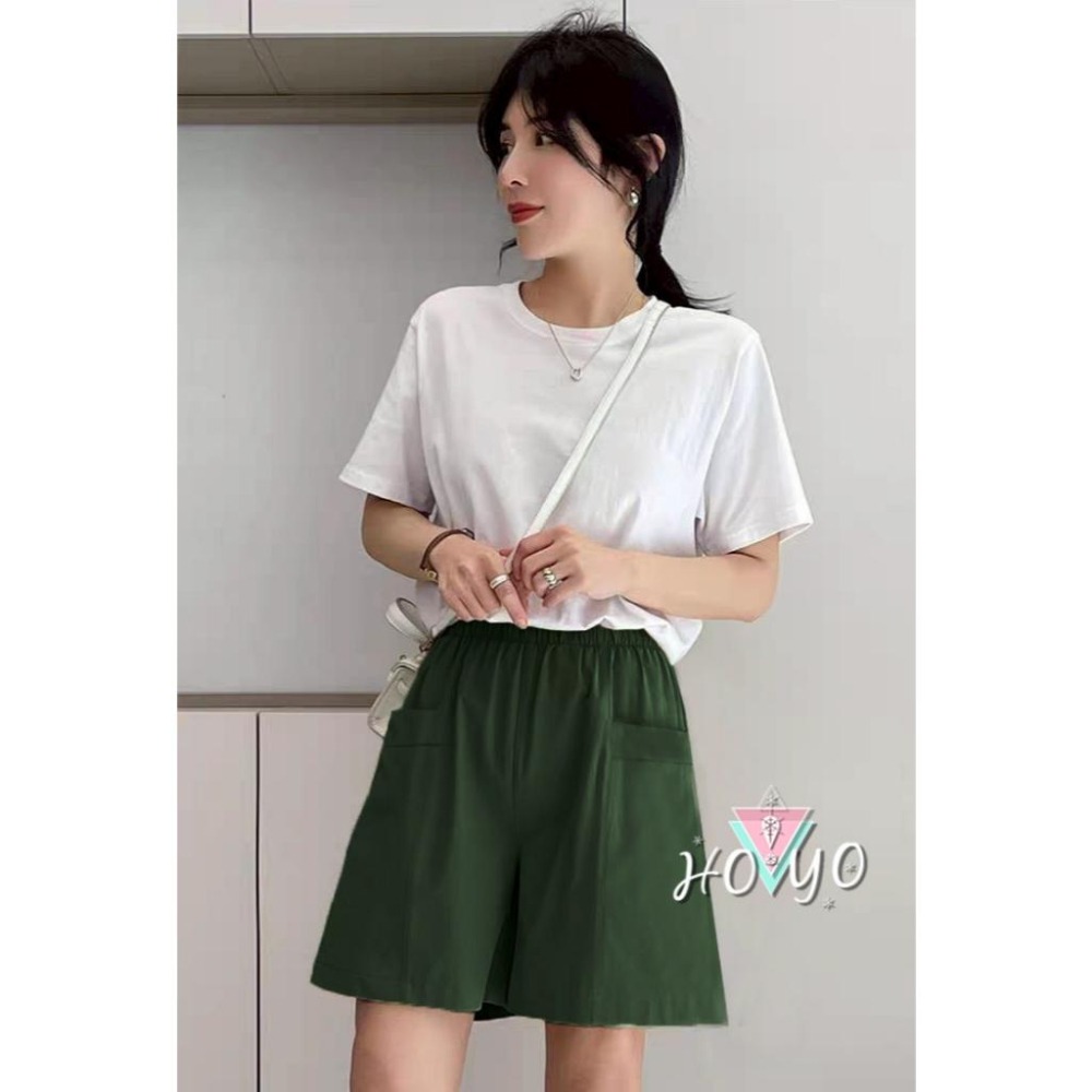 現貨萊卡挺版高腰大口袋A字短褲 闊腿褲 褲裙 透氣 五分褲 休閒短褲 短褲 高腰短褲 女生短褲 顯瘦短褲 短褲女 褲子-細節圖3