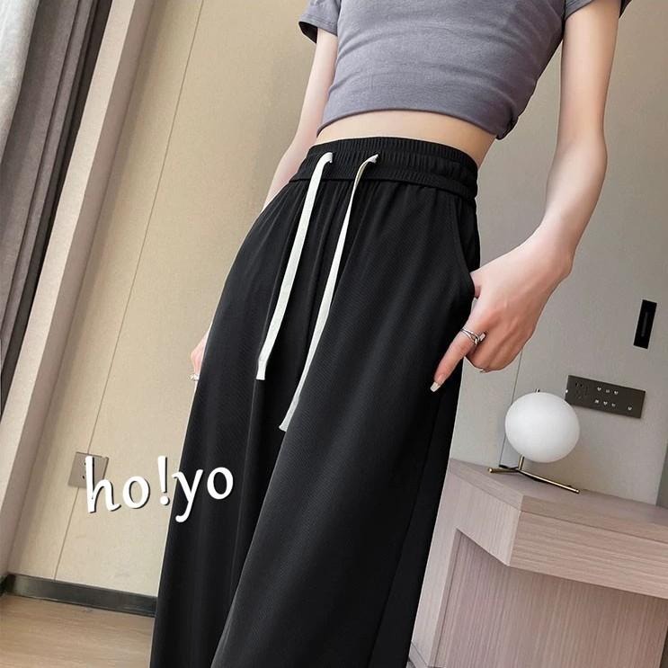 韓系🇹🇼 高質感顯瘦口袋螺紋涼感垂墜寬褲 直筒褲 高腰垂感寬鬆 闊腿褲 褲子 長褲 休閒褲 女裝 高腰褲 直筒褲-細節圖4