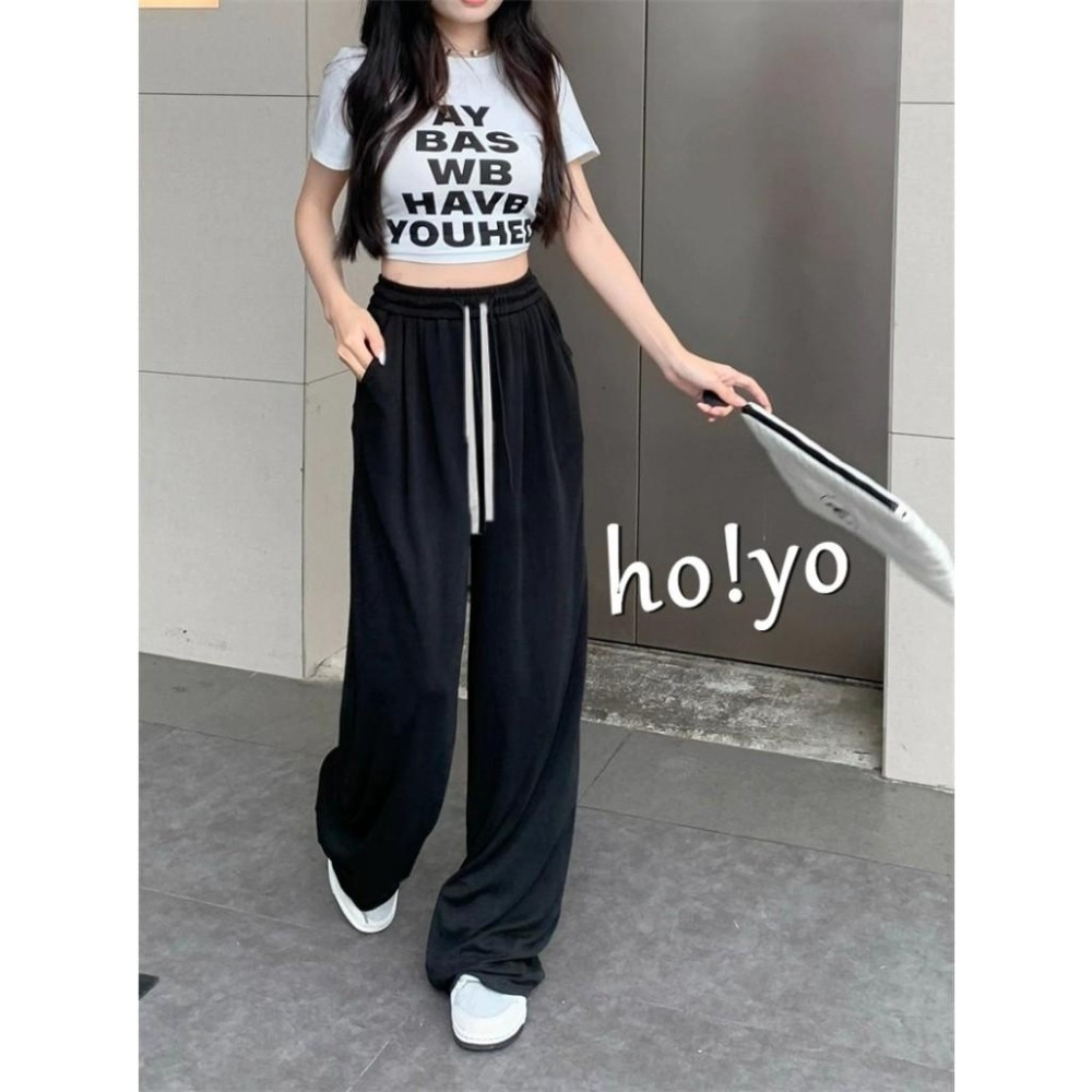 韓系🇹🇼 高質感顯瘦口袋螺紋涼感垂墜寬褲 直筒褲 高腰垂感寬鬆 闊腿褲 褲子 長褲 休閒褲 女裝 高腰褲 直筒褲-細節圖7