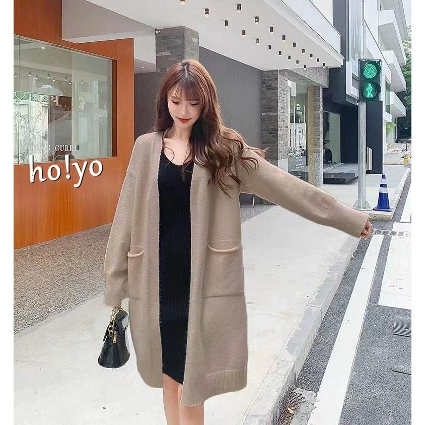 現貨雙口袋顯瘦秋冬款 彈性 長版針織外套 包芯紗 韓版針織寬鬆開衫外套 針織毛衣 中長款 韓國 毛衣外套十色 親膚 罩衫-細節圖5