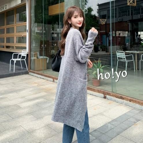 現貨雙口袋顯瘦秋冬款 彈性 長版針織外套 包芯紗 韓版針織寬鬆開衫外套 針織毛衣 中長款 韓國 毛衣外套十色 親膚 罩衫-細節圖6