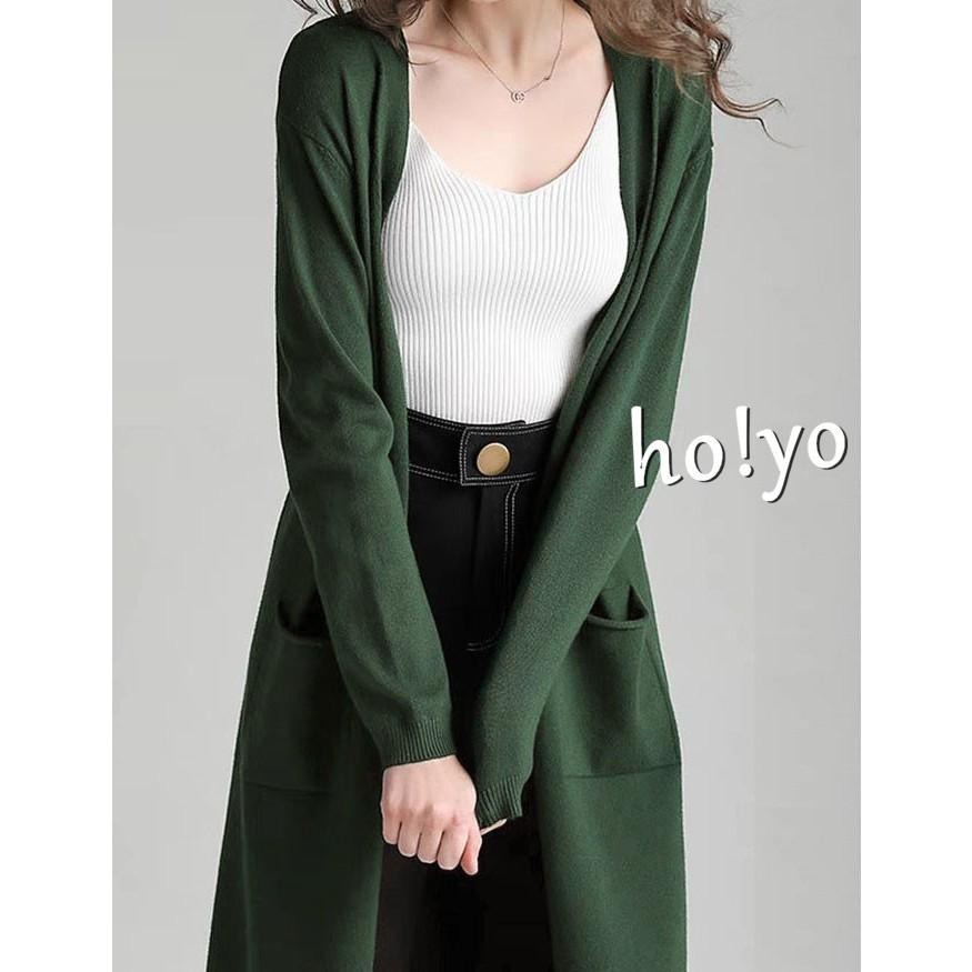 現貨雙口袋顯瘦秋冬款 彈性 長版針織外套 包芯紗 韓版針織寬鬆開衫外套 針織毛衣 中長款 韓國 毛衣外套十色 親膚 罩衫-細節圖7