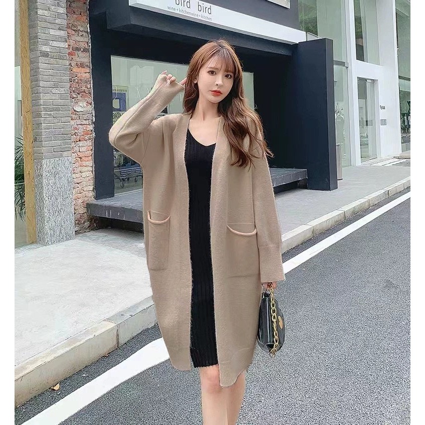 現貨雙口袋顯瘦秋冬款 彈性 長版針織外套 包芯紗 韓版針織寬鬆開衫外套 針織毛衣 中長款 韓國 毛衣外套十色 親膚 罩衫-規格圖9