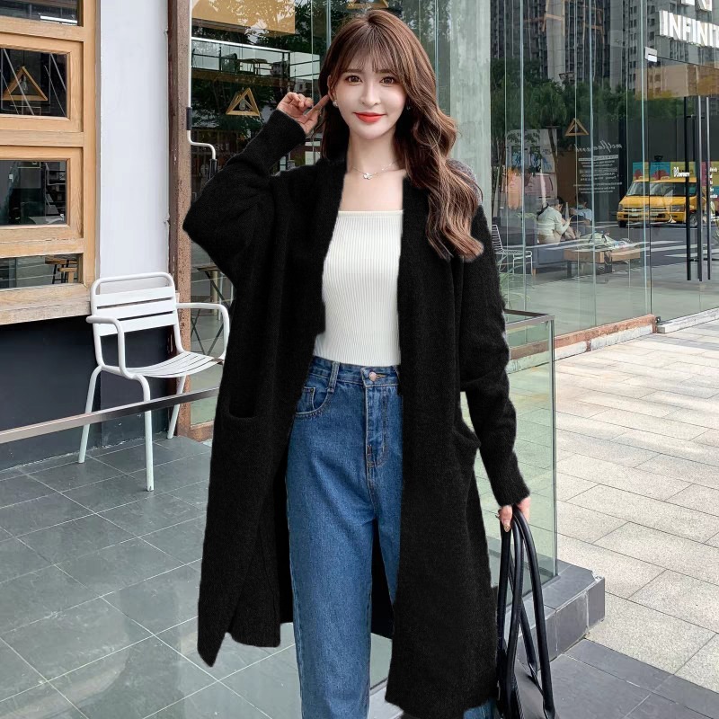 現貨雙口袋顯瘦秋冬款 彈性 長版針織外套 包芯紗 韓版針織寬鬆開衫外套 針織毛衣 中長款 韓國 毛衣外套十色 親膚 罩衫-規格圖9