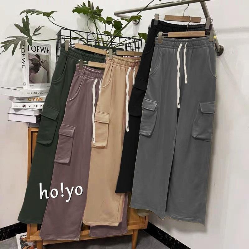 7色任選🇹🇼顯瘦中厚挺版 鬆緊高腰 工裝褲 寬褲 工作褲 直筒褲 闊腿褲 休閒褲 休閒長褲 落地褲 長褲 褲子-細節圖8