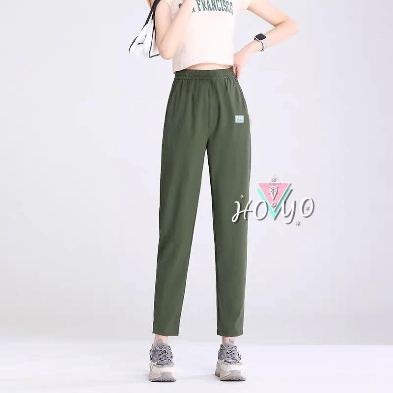 8色任選🇹🇼現貨微笑布標 超彈顯瘦 哈倫褲 前後口袋 百搭 顯瘦 休閒褲 涼感褲 休閒長褲 長褲女 老爺褲 褲子女-細節圖4