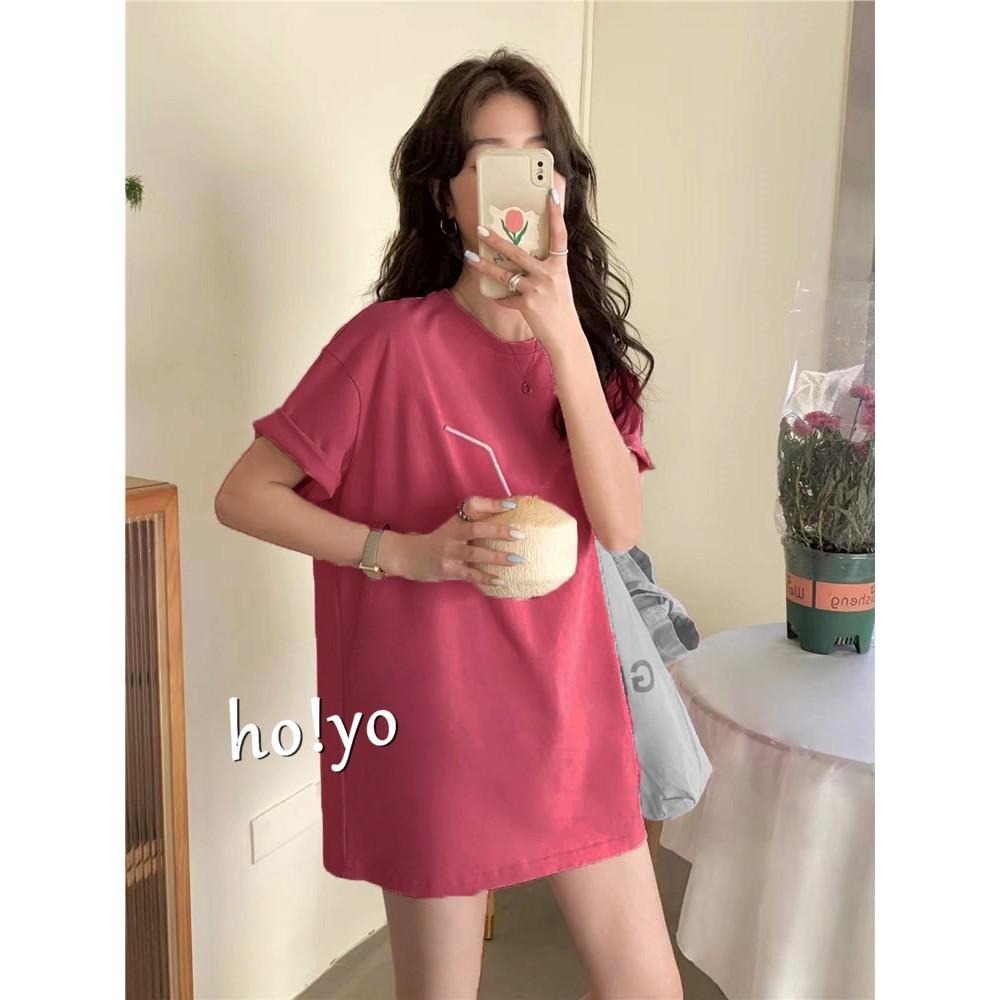 現貨多色任選 寬鬆 短袖素T 短袖上衣 T恤 短袖T恤 短T 素T 圓領T恤  素T女 落肩上衣 棉T 女生素T 大學T-細節圖2