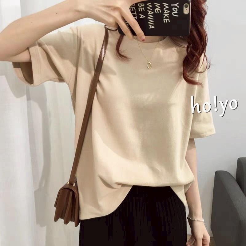 現貨多色任選 寬鬆 短袖素T 短袖上衣 T恤 短袖T恤 短T 素T 圓領T恤  素T女 落肩上衣 棉T 女生素T 大學T-細節圖3