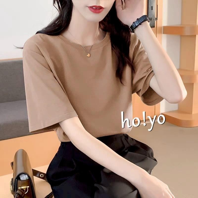 現貨多色任選 寬鬆 短袖素T 短袖上衣 T恤 短袖T恤 短T 素T 圓領T恤  素T女 落肩上衣 棉T 女生素T 大學T-細節圖6