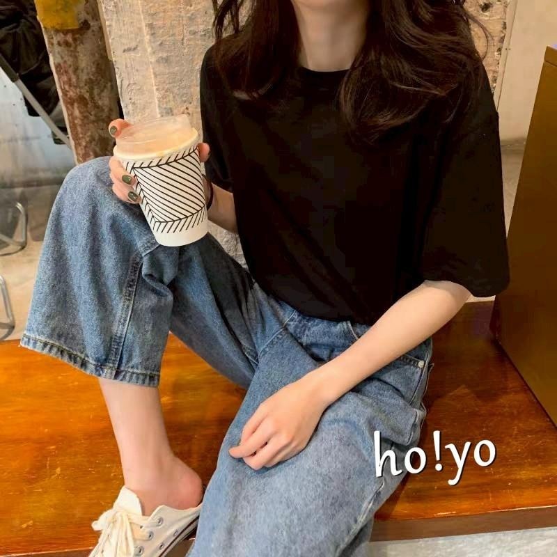 現貨多色任選 寬鬆 短袖素T 短袖上衣 T恤 短袖T恤 短T 素T 圓領T恤  素T女 落肩上衣 棉T 女生素T 大學T-細節圖7