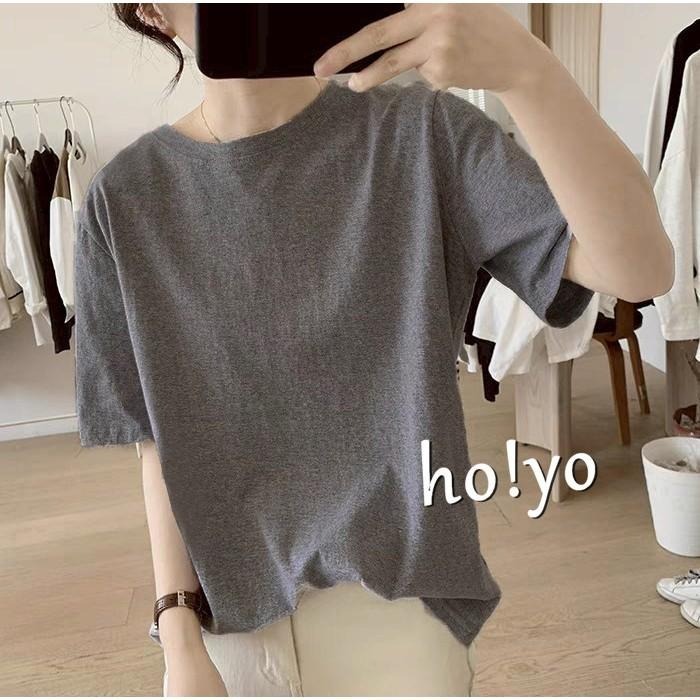 現貨多色任選 寬鬆 短袖素T 短袖上衣 T恤 短袖T恤 短T 素T 圓領T恤  素T女 落肩上衣 棉T 女生素T 大學T-細節圖8