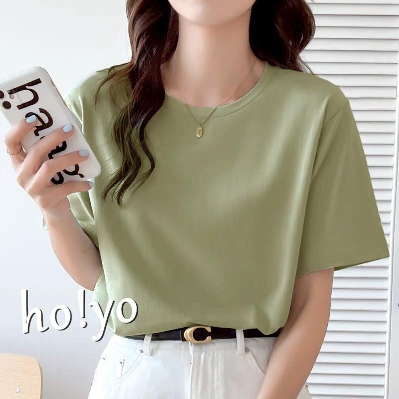 現貨多色任選 寬鬆 短袖素T 短袖上衣 T恤 短袖T恤 短T 素T 圓領T恤  素T女 落肩上衣 棉T 女生素T 大學T-細節圖9