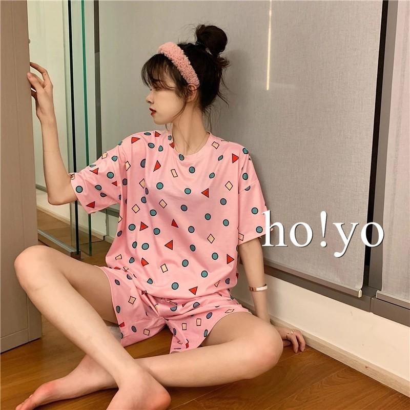 台灣現貨 兩件式 睡衣 居家服 蠟筆小新睡衣  可愛睡衣  睡衣套裝 家居服 睡衣  寬鬆 睡褲 居家睡衣女 短袖短褲-細節圖5