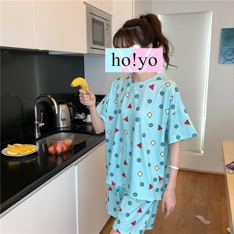 台灣現貨 兩件式 睡衣 居家服 蠟筆小新睡衣  可愛睡衣  睡衣套裝 家居服 睡衣  寬鬆 睡褲 居家睡衣女 短袖短褲-細節圖6