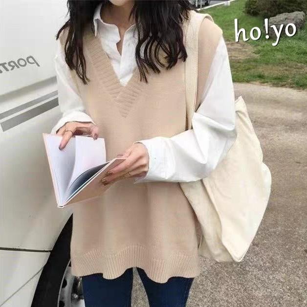 台灣現貨🇹🇼 韓系彈性 V領前短後長針織背心 毛衣背心 毛衣 上衣 女裝 針織上衣 無袖背心 針織背心 馬甲背心-細節圖3