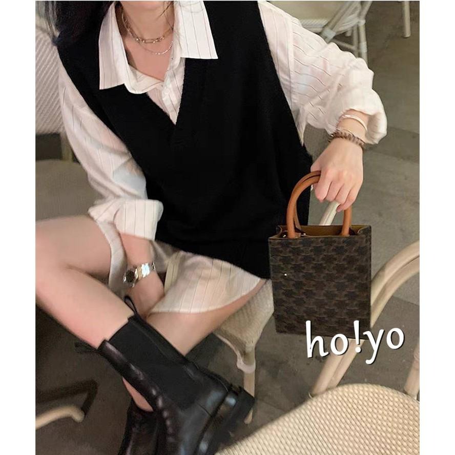 台灣現貨🇹🇼 韓系彈性 V領前短後長針織背心 毛衣背心 毛衣 上衣 女裝 針織上衣 無袖背心 針織背心 馬甲背心-細節圖4