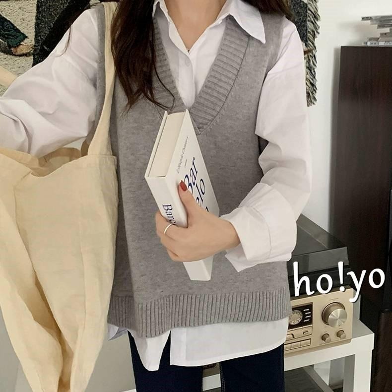 台灣現貨🇹🇼 韓系彈性 V領前短後長針織背心 毛衣背心 毛衣 上衣 女裝 針織上衣 無袖背心 針織背心 馬甲背心-細節圖6