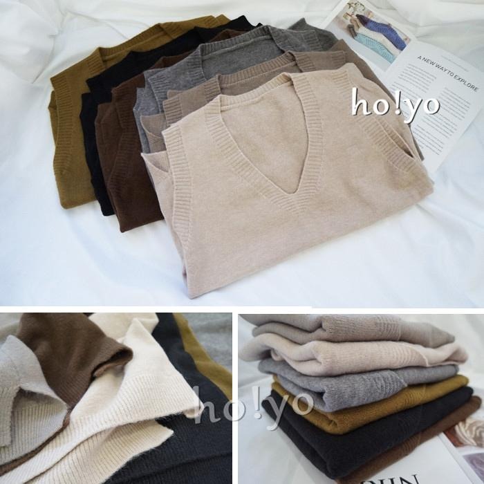 台灣現貨🇹🇼 韓系彈性 V領前短後長針織背心 毛衣背心 毛衣 上衣 女裝 針織上衣 無袖背心 針織背心 馬甲背心-細節圖9