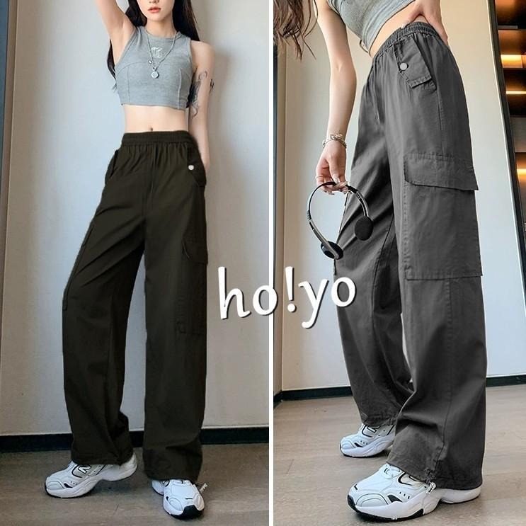 挺版🇹🇼高腰彈力 Y2K 工裝褲 闊腿褲 束口褲 落褲寬褲 歐美風工作褲 直筒褲 縮口褲 休閒褲 落地褲 寬鬆 長褲-細節圖6