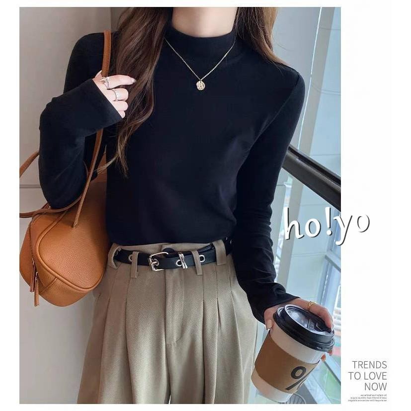 多色任選🌈加厚保暖小立領 半高領雙面德絨上衣 彈性落肩 長袖上衣 磨毛上衣 刷毛上衣 保暖衣 打底衫冬天上衣 圓長袖T恤-細節圖2