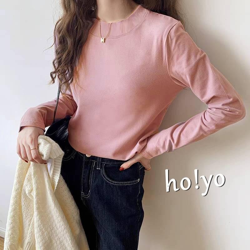 多色任選🌈加厚保暖小立領 半高領雙面德絨上衣 彈性落肩 長袖上衣 磨毛上衣 刷毛上衣 保暖衣 打底衫冬天上衣 圓長袖T恤-細節圖3