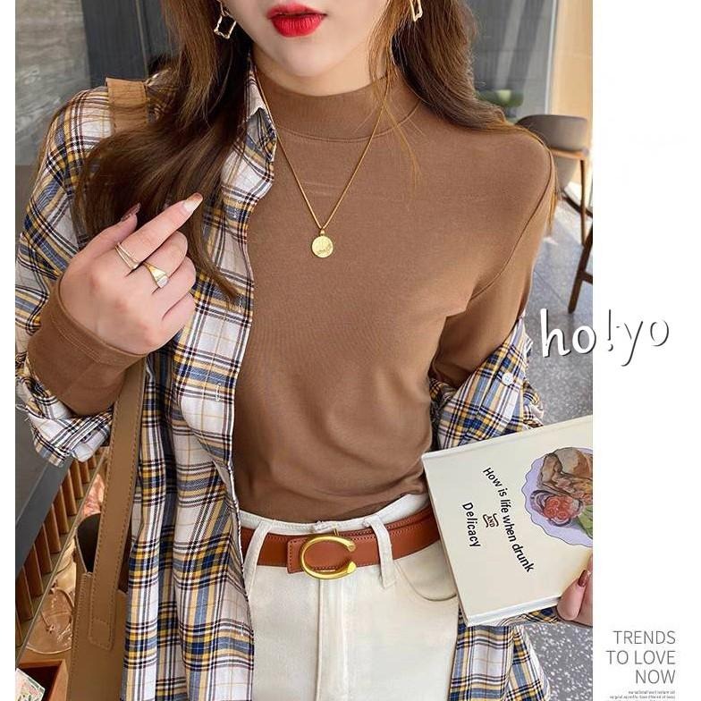 多色任選🌈加厚保暖小立領 半高領雙面德絨上衣 彈性落肩 長袖上衣 磨毛上衣 刷毛上衣 保暖衣 打底衫冬天上衣 圓長袖T恤-細節圖5