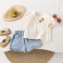 【7/21結單】夏季短袖套裝2023女寶寶洋氣韓版新品薄款泡泡袖開衫上衣牛仔短褲-規格圖10