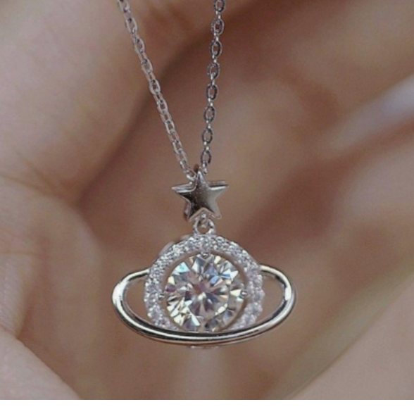 925純銀 6A莫桑石八心八箭星球項鍊-細節圖2