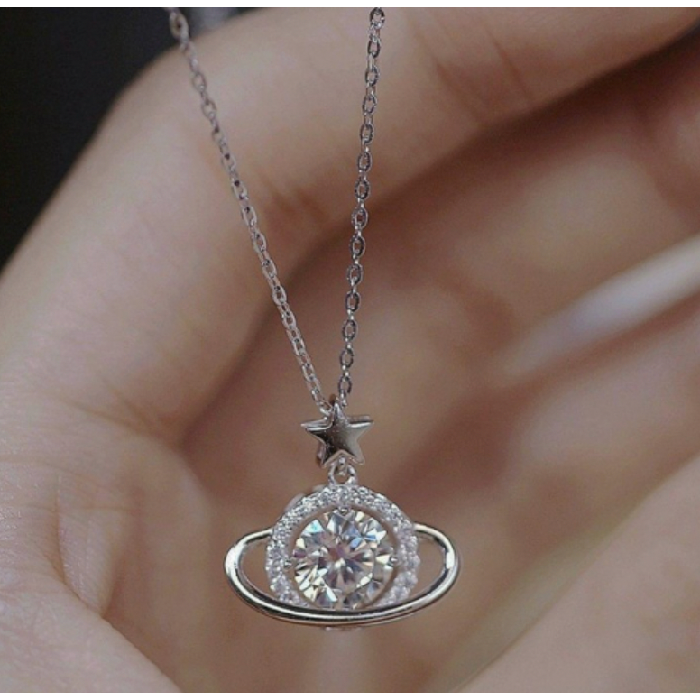 925純銀 6A莫桑石八心八箭星球項鍊-細節圖3