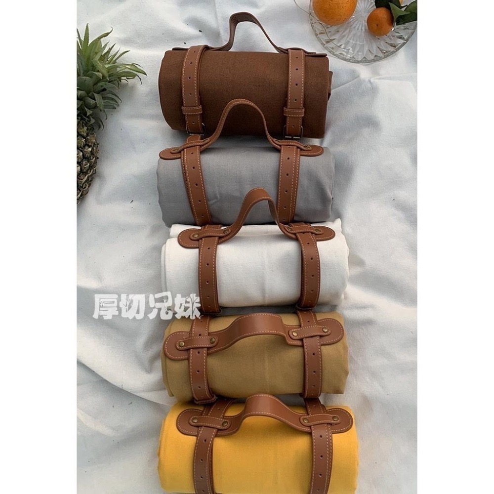 野餐墊 戶外野餐墊 沙灘墊 露營墊 露營野餐墊 郊遊野餐墊 法式簡約質感 純色高級感色系 文青皮革提手-細節圖2