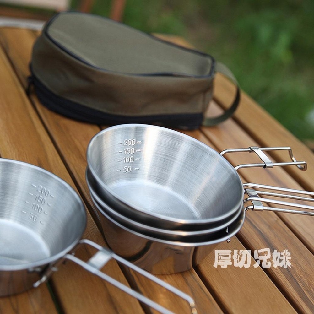 雪拉碗 304不鏽鋼 露營雪拉碗 不鏽鋼碗 登山碗 露營杯 登山杯 露營野炊用具 野營野餐餐具 折疊手柄-細節圖2