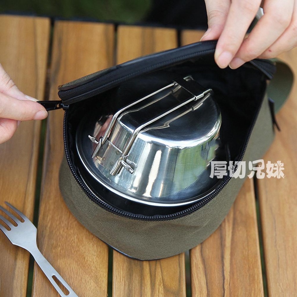 雪拉碗 304不鏽鋼 露營雪拉碗 不鏽鋼碗 登山碗 露營杯 登山杯 露營野炊用具 野營野餐餐具 折疊手柄-細節圖3