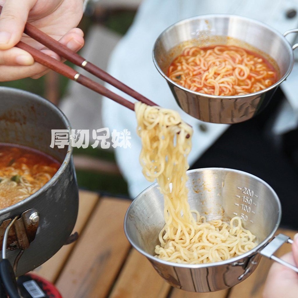 雪拉碗 304不鏽鋼 露營雪拉碗 不鏽鋼碗 登山碗 露營杯 登山杯 露營野炊用具 野營野餐餐具 折疊手柄-細節圖4